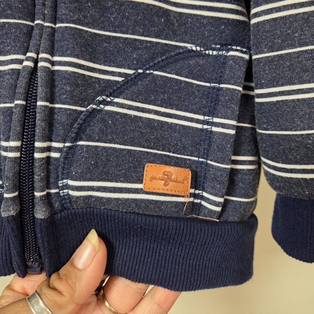 7 For All Mankind Navy Blue Striped Kids Hoodie - Picture 4 of 7